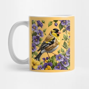 A New Jersey Eastern Goldfinch Surrounded By Common Violet Flowers 3 Mug